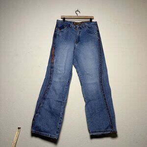 Y2K Akademiks Denim Jean Pant Men 34x32 Blue Streetwear Orange Indie Skater Boot